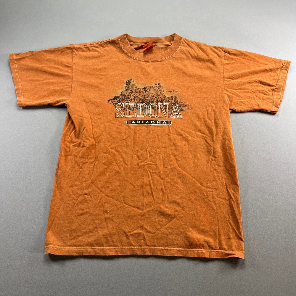 Anvil T Shirt Mens Medium Orange Snoopy Rock Sedona Arizona Preshrunk Cotton